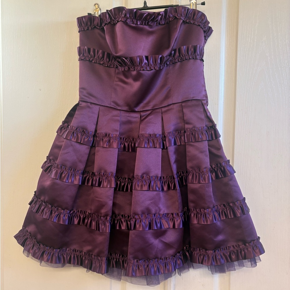 Elegant & Fun Purple Strapless “Cupcake”Style Mini Dress with Ruffle Details